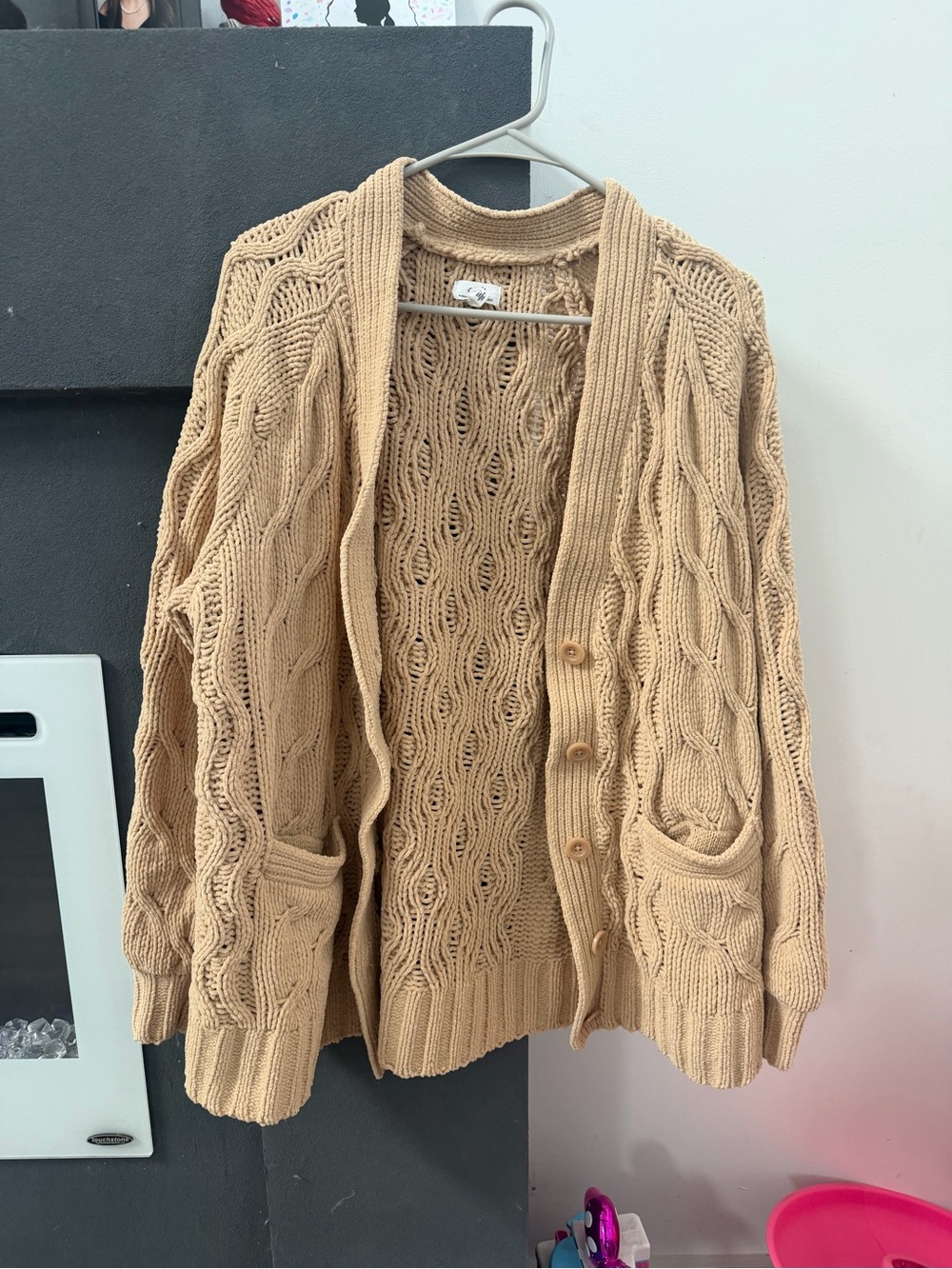 Women's Aerie beige cable knit button-up cardigan sweater